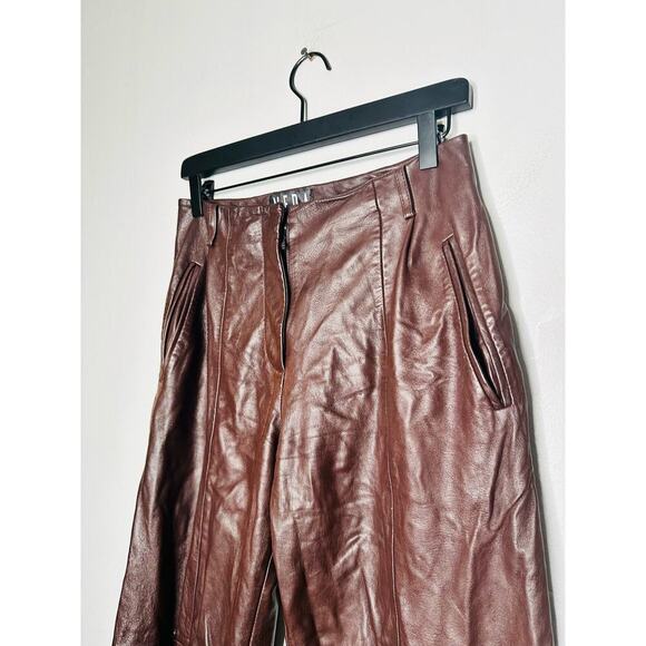 VEDA Brown Leather Trousers Zip Up Fly Button Closure Wide Leg Pants Size 4 - Picture 10 of 16